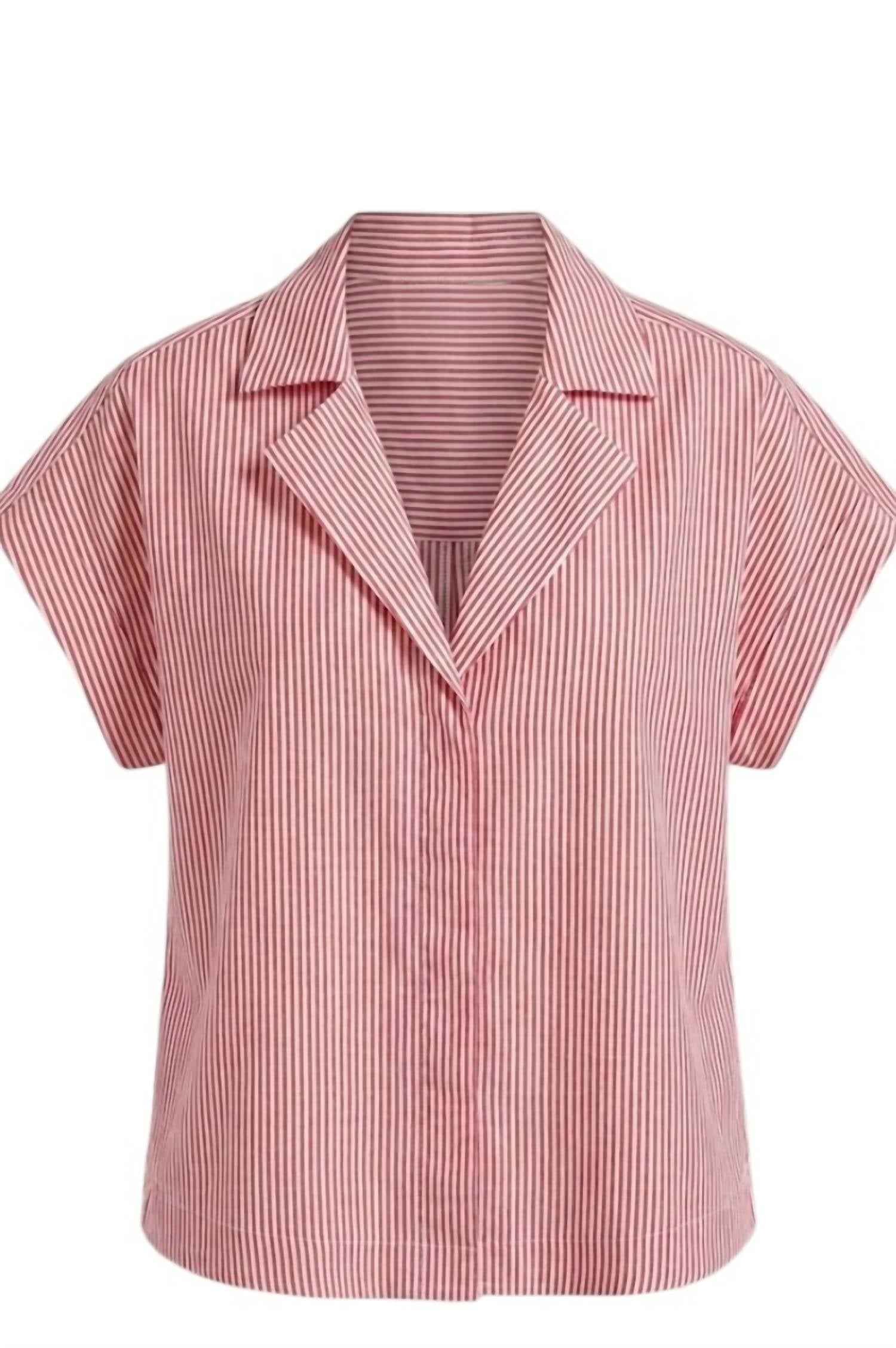 Fun 2 Fun - Women's Striped Button Down Capped Sleeve Blouse