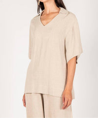 P.Cill - Linen Collared V-neck Top