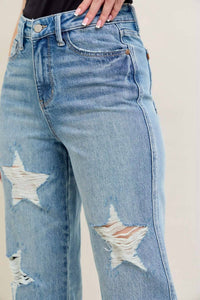 Judy Blue - High Waist Rigid Magic Star Shaped Destroy 90's Straight Leg Jeans