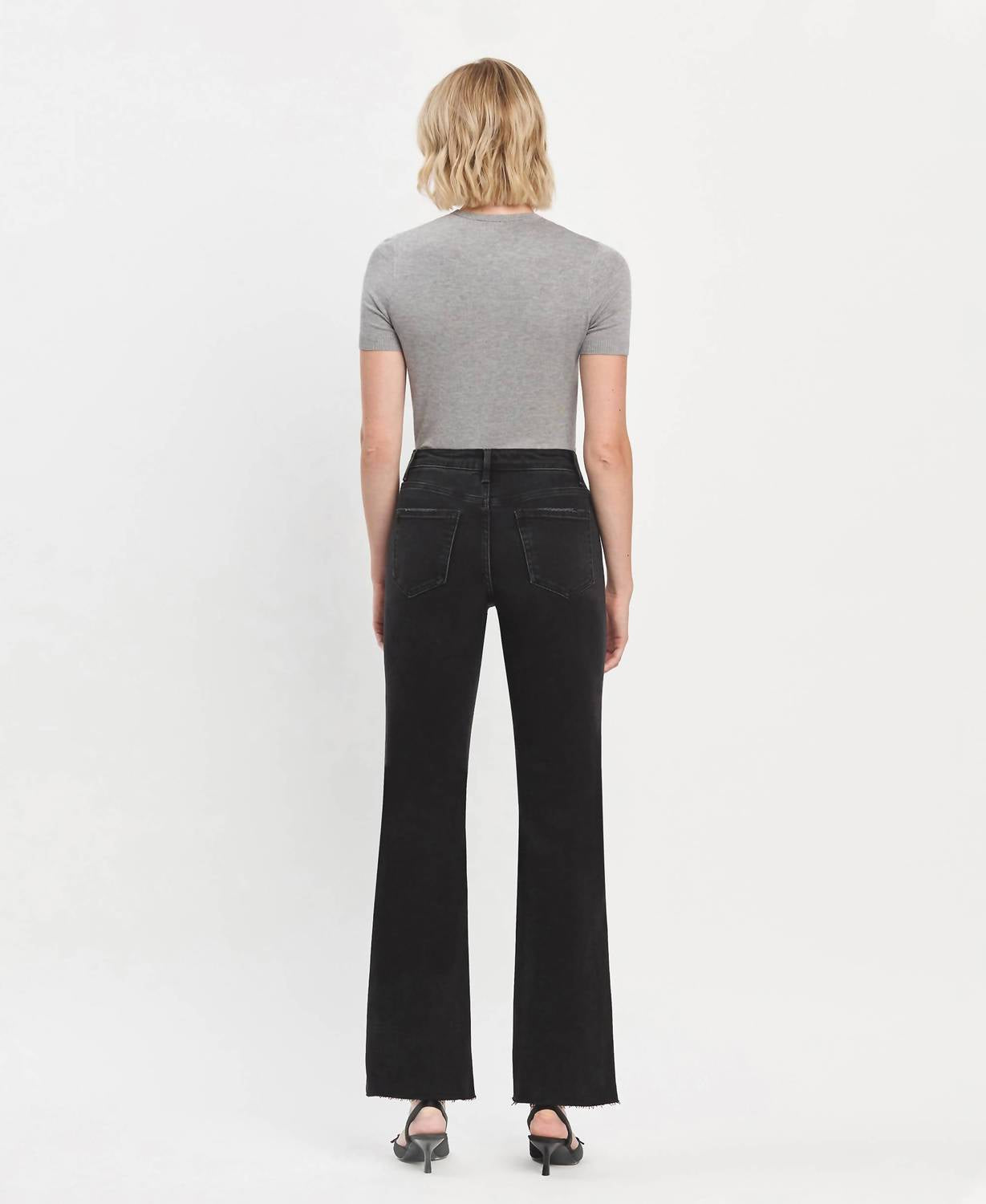 FLYING MONKEY Alexis High Rise Slim Wide Leg Jeans in black - women's jeans - detail view