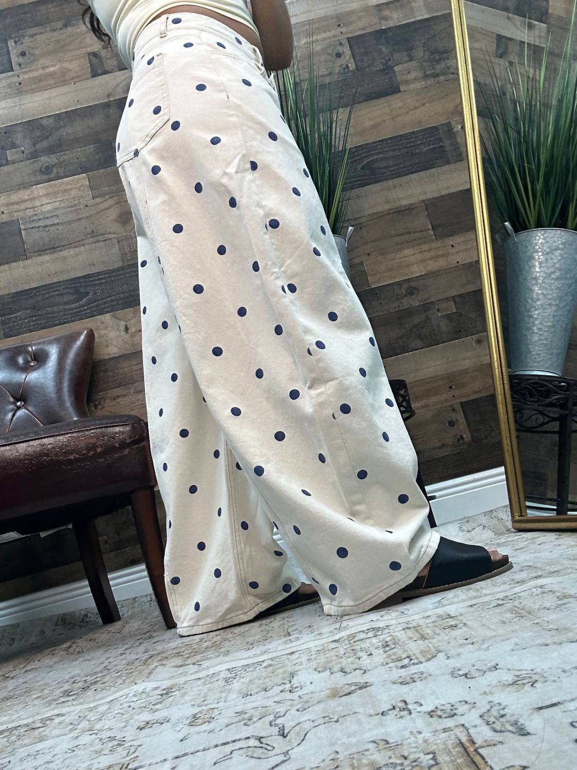 Peach Love Women's Polka Dot Gypsy Fit Pants in blue - women's pants - alternate view