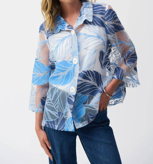 Joseph Ribkoff - Leaf Print Sheer Quarter Sleeve Jacket