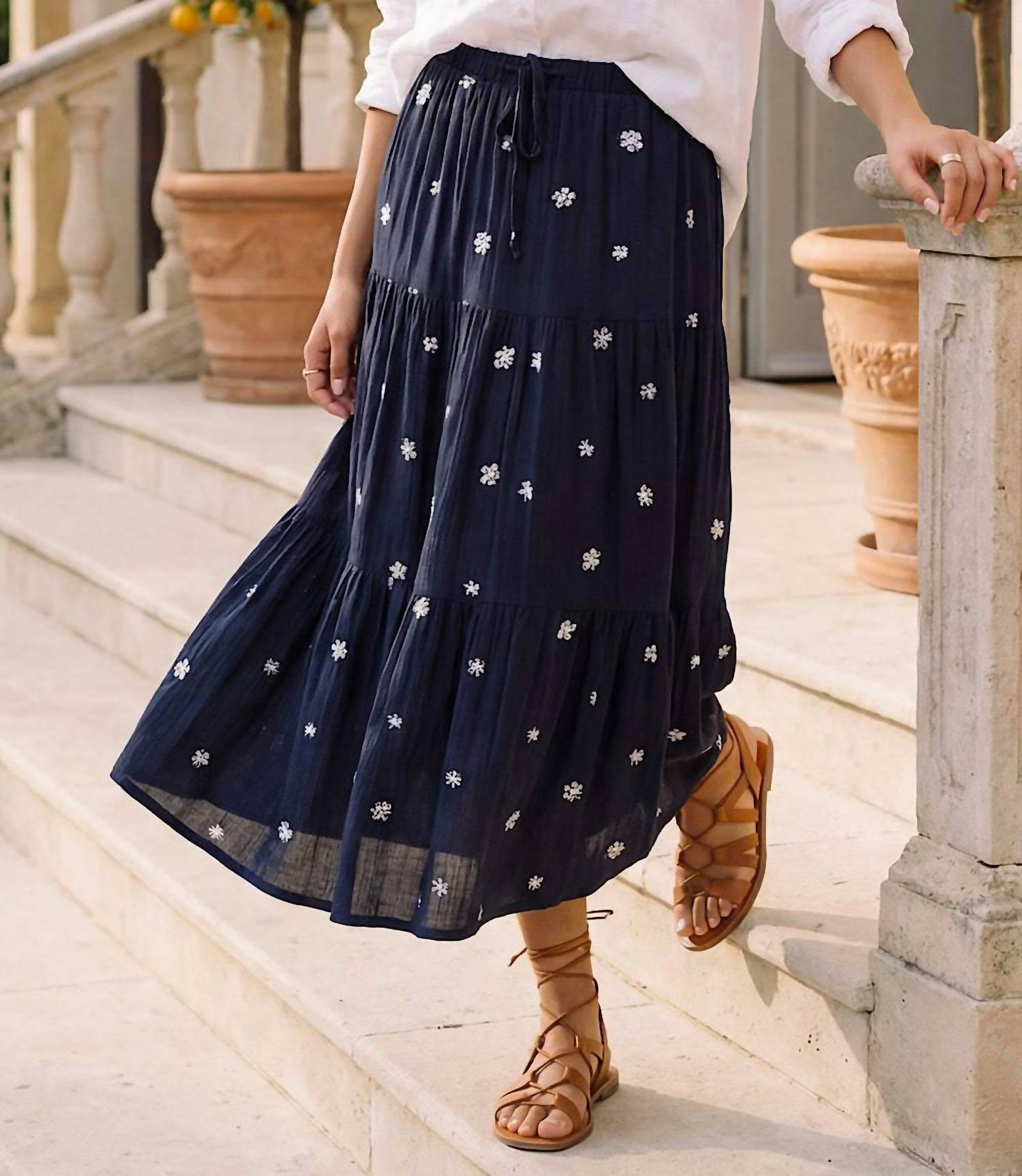 Karen Kane - Embroidered Tiered Midi Skirt