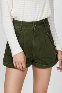 STRETCH LINEN KHAKI SHORTS