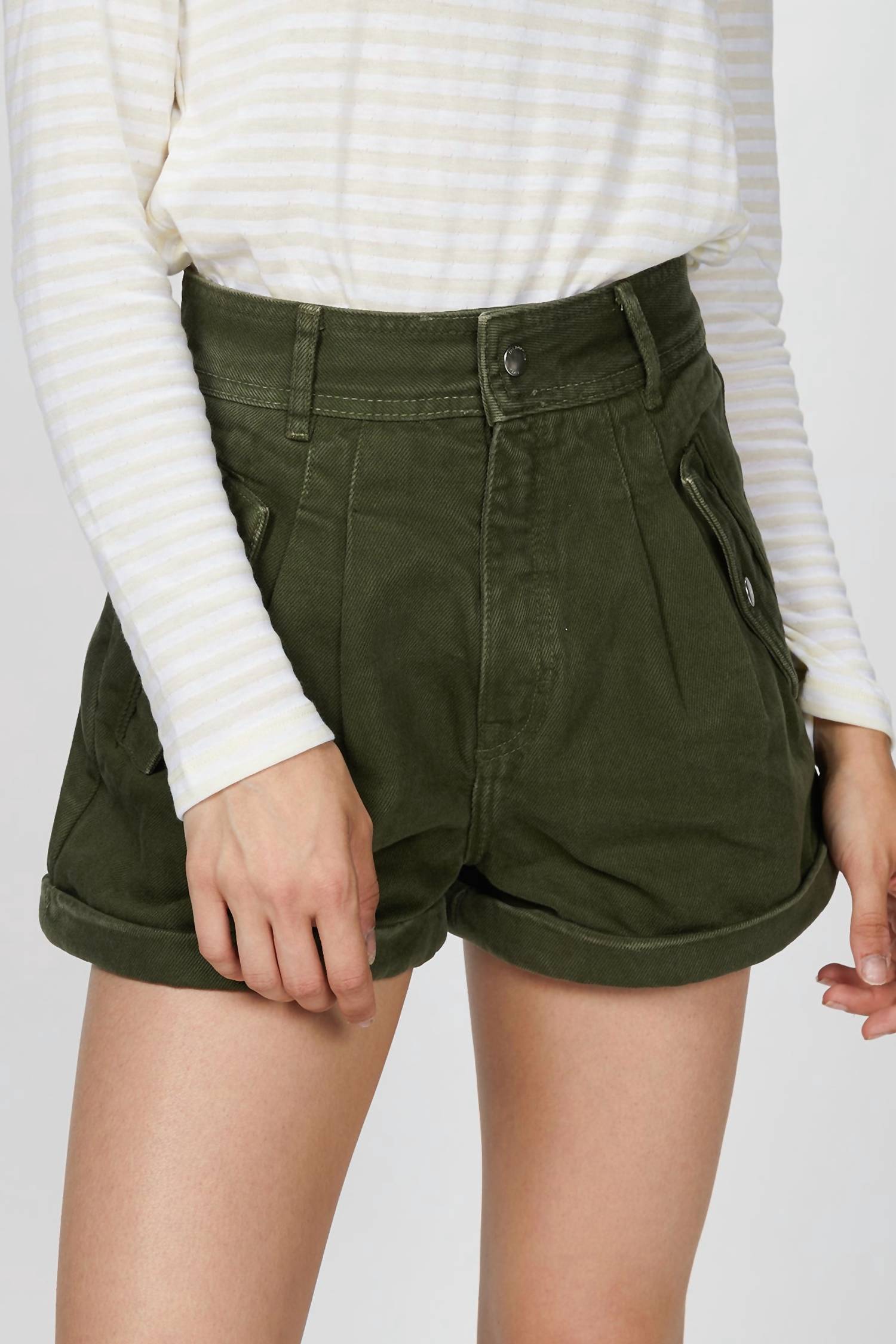 STRETCH LINEN KHAKI SHORTS