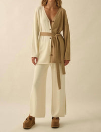 PROMESA Colorblock Belted Cardigan in beige - women's cardigan - view 5