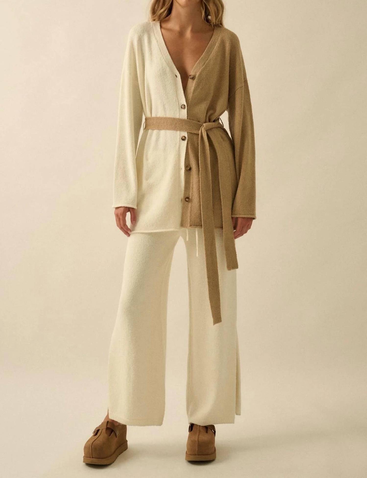 PROMESA Colorblock Belted Cardigan in beige - women's cardigan - view 5