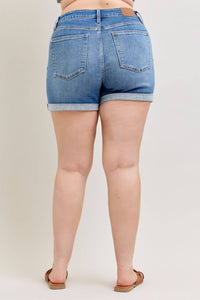 Judy Blue Mid Rise Slim Denim Short in blue - women's shorts - view 6