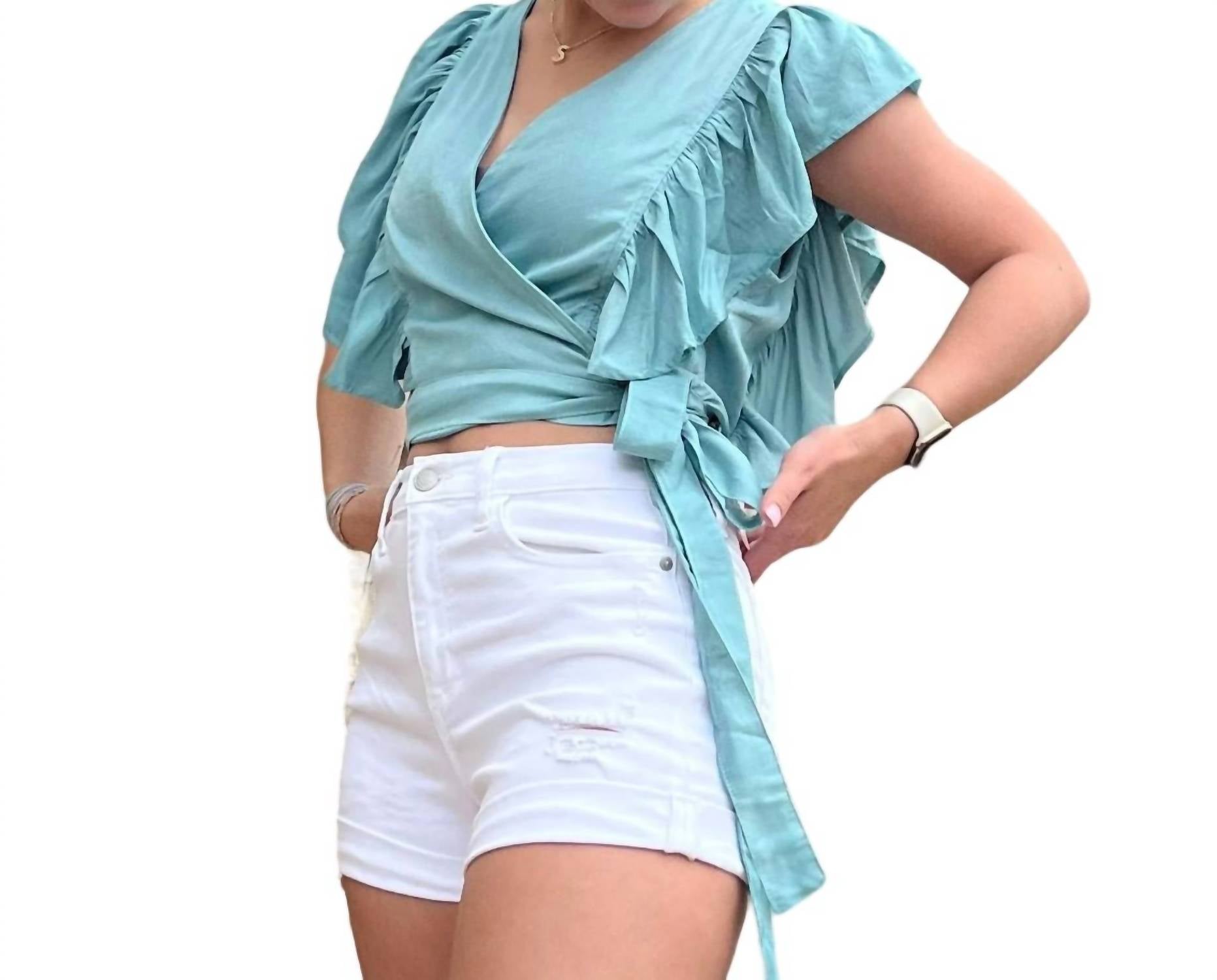 Glam - Wink Tie Side Ruffle Trim Crop Top