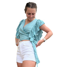 Glam - Wink Tie Side Ruffle Trim Crop Top