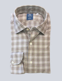 Finamore Men's Plaid Shirt in brown mix - men's long sleeve top