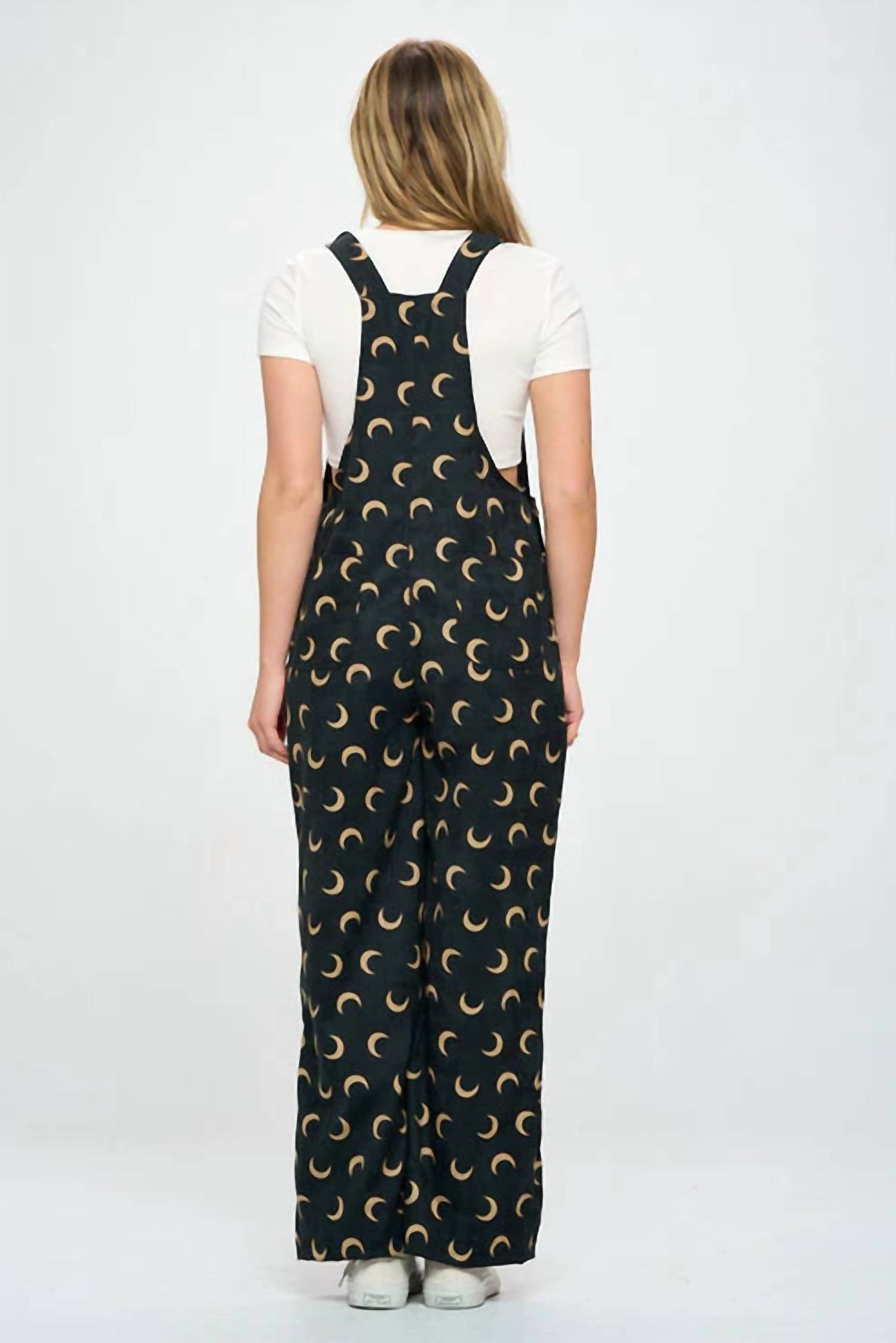 Sm Wardrobe - Half Moon Print Corduroy Overalls