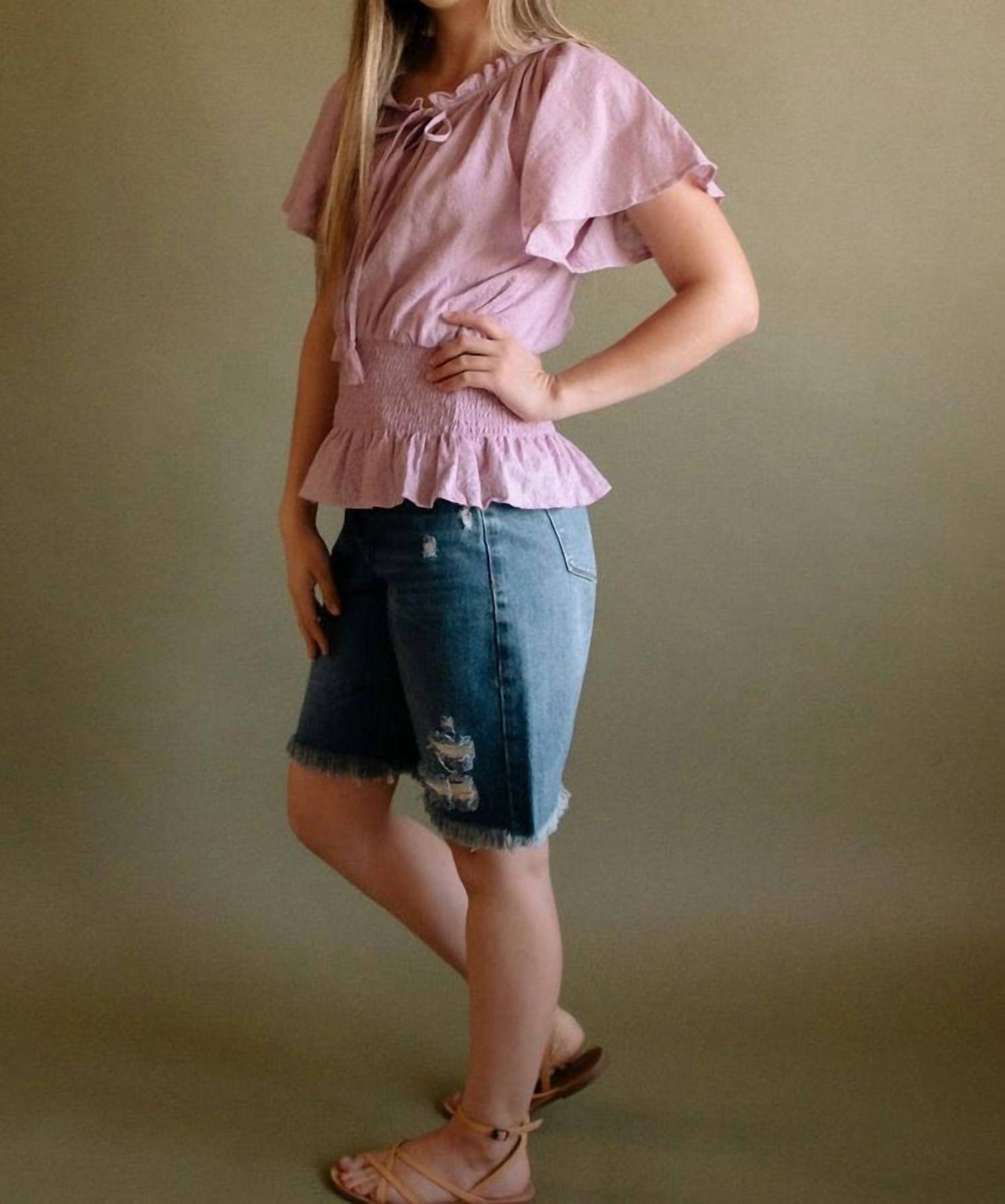 In-Loom - Ballota Eyelet Flutter Sleeve Top