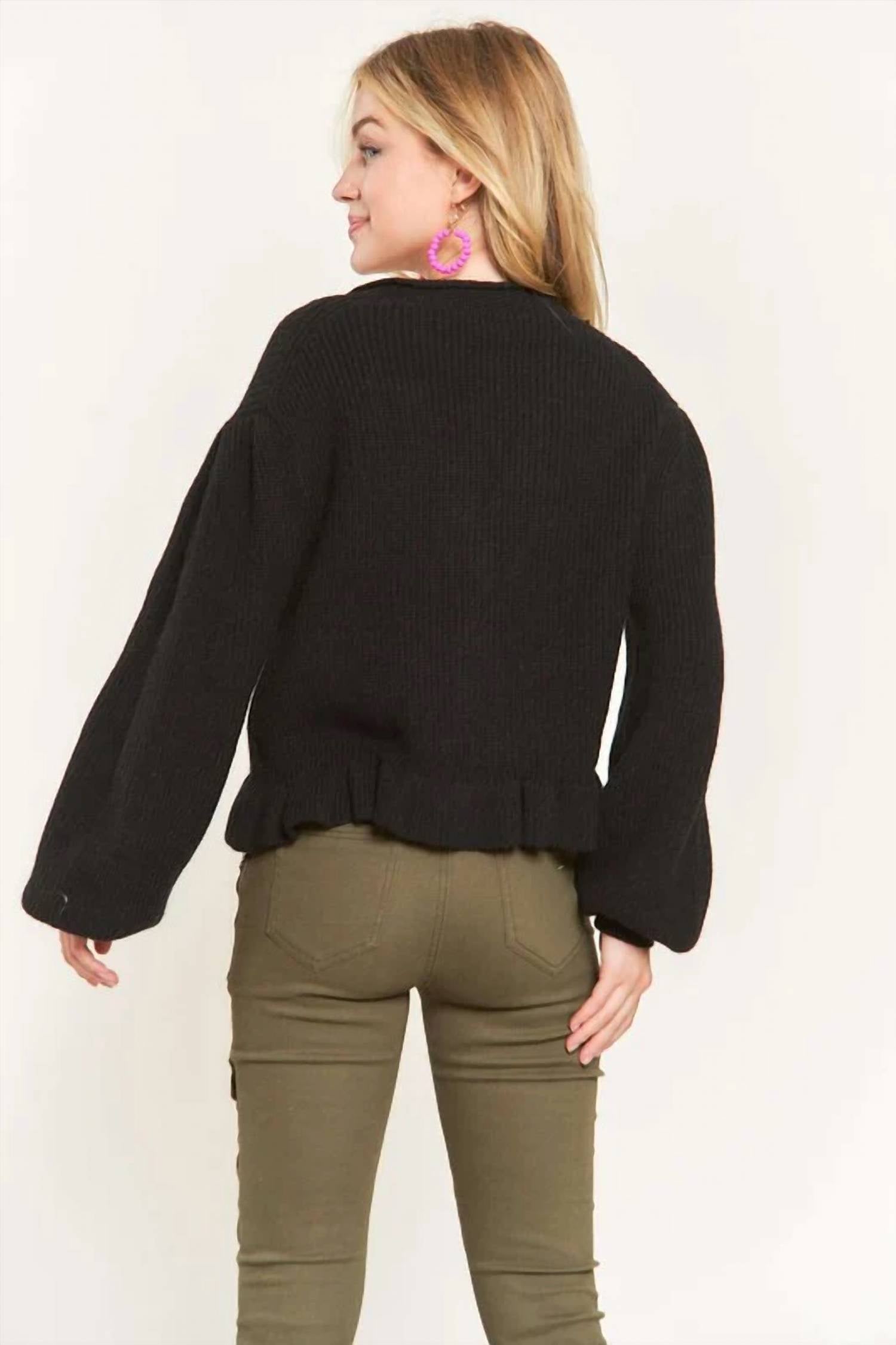 Adora - Puff Sleeve Button Down Sweater Cardigan