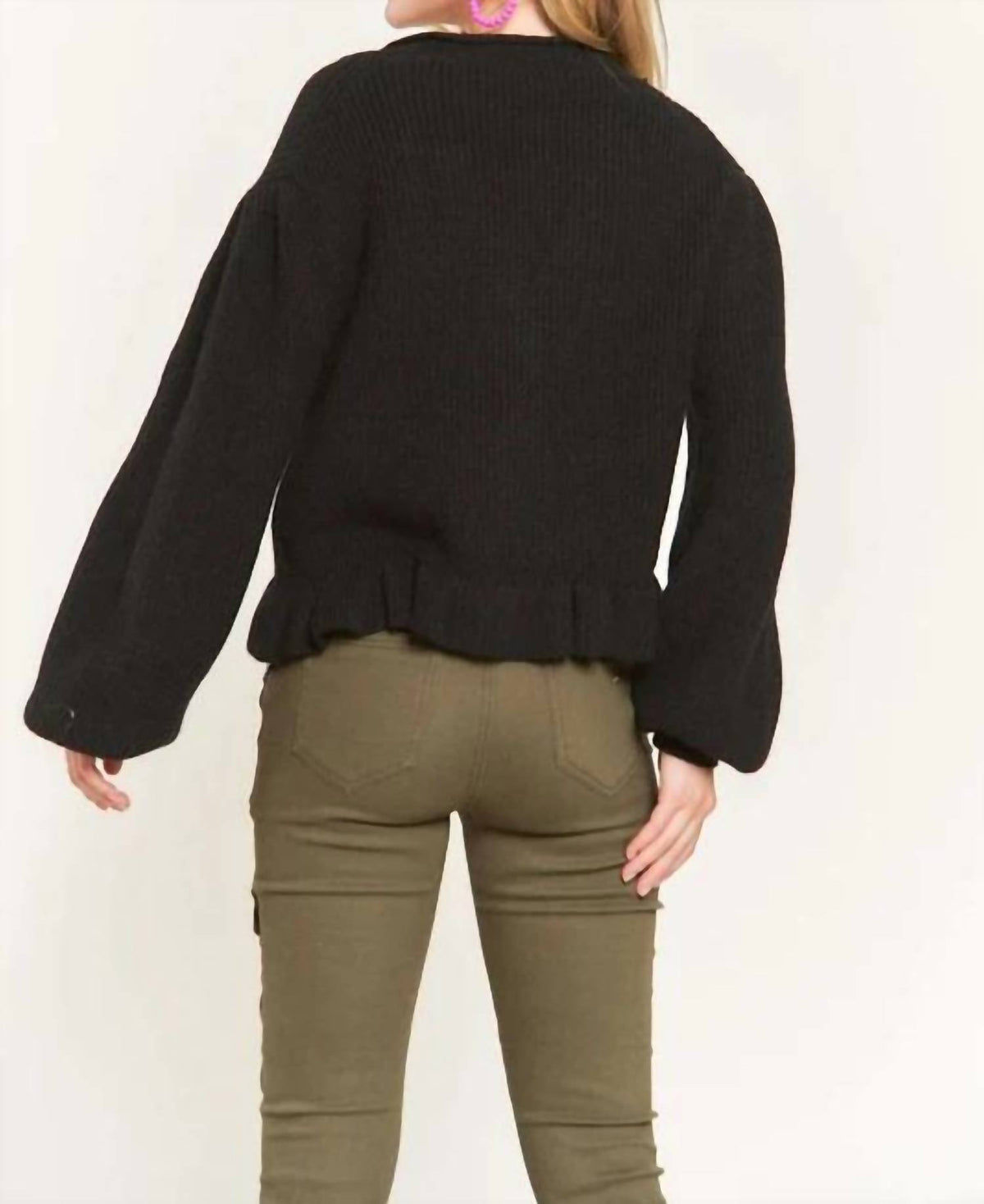 Adora - Puff Sleeve Button Down Sweater Cardigan