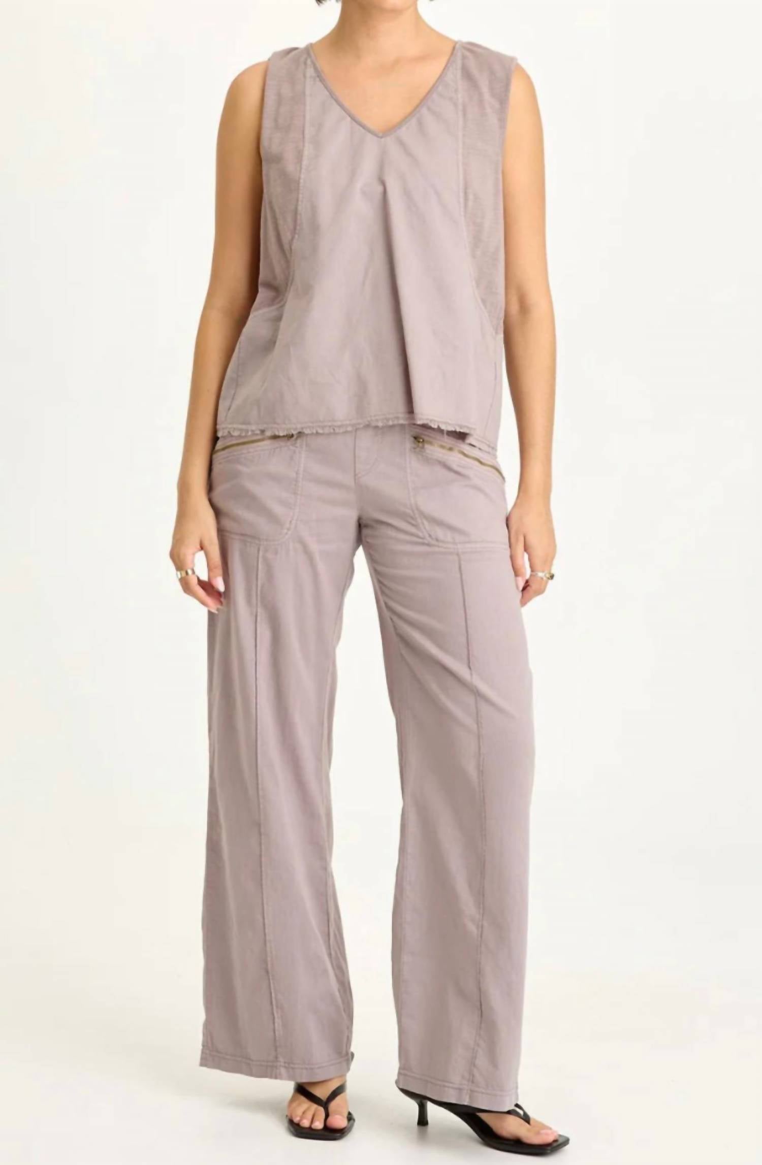 Wearables Poppy Seed Mazie Linen Jersey V-neck Tank Top in subtle brown grey - women's tank top - view 4