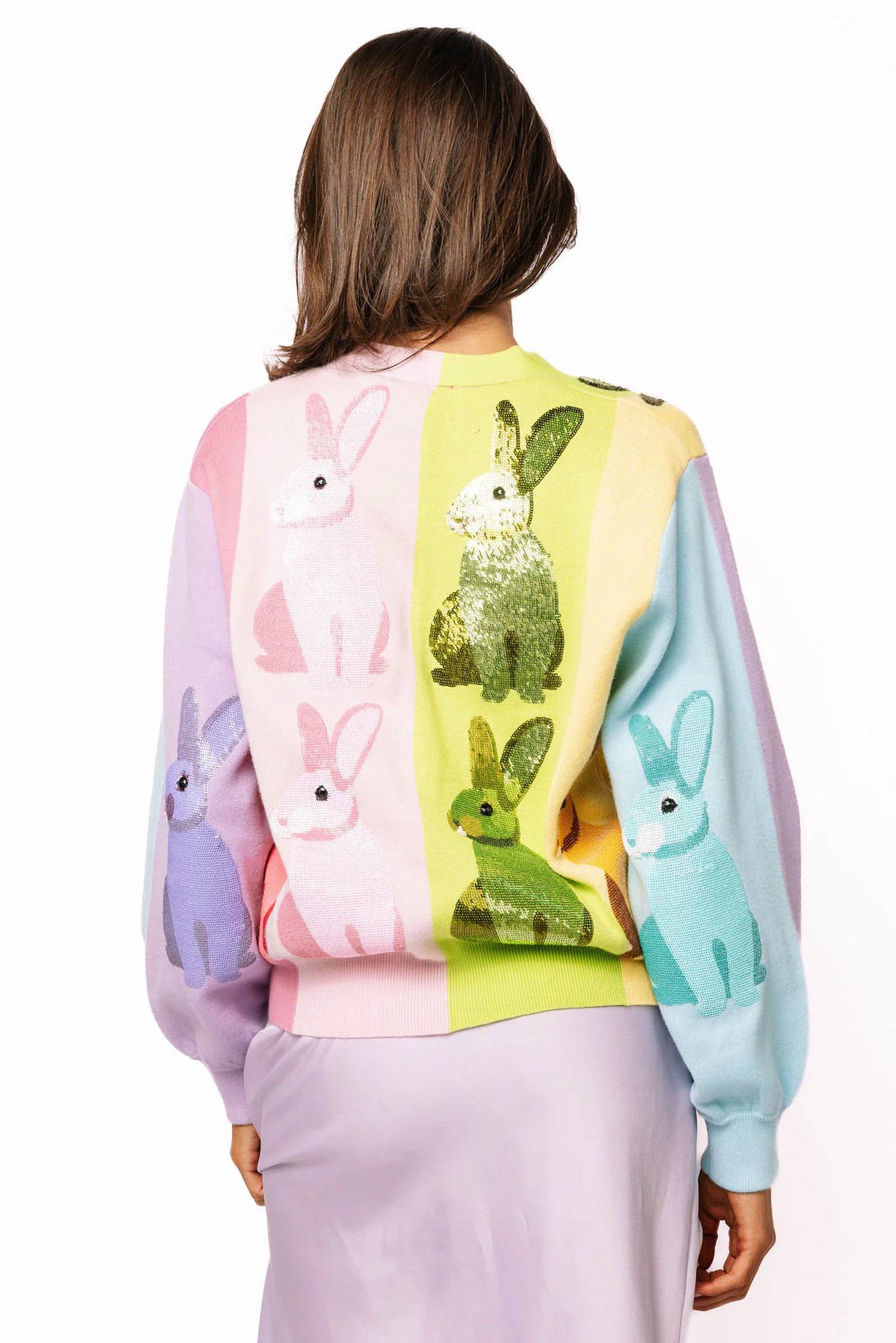 Queen Of Sparkles - Rainbow Colorblock Easter Bunny Cardigan