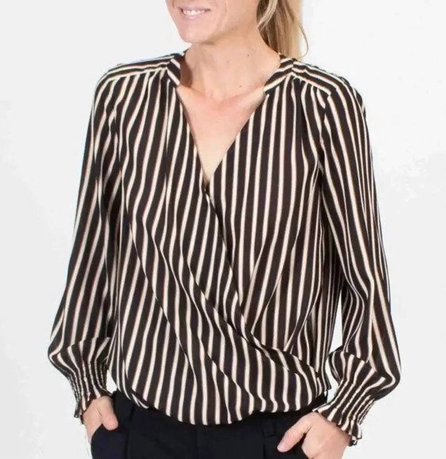 Scotch & Soda - Striped Henley Crossover Blouse