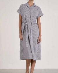 Elan - STRIPED BUTTON DOWN MIDI DRESS