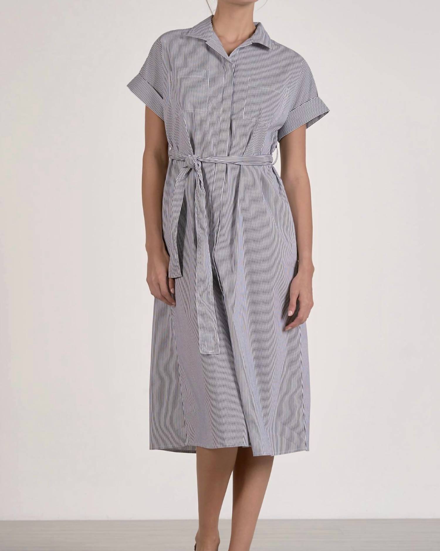 Elan - STRIPED BUTTON DOWN MIDI DRESS