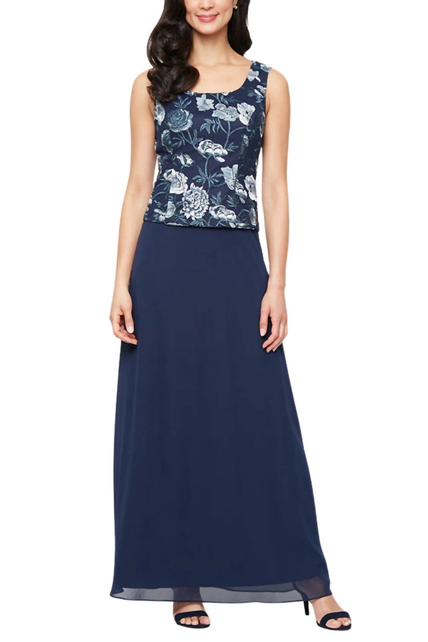 Alex Evenings - Women's Fitted Bodice A Line Skirt Maxi Dress