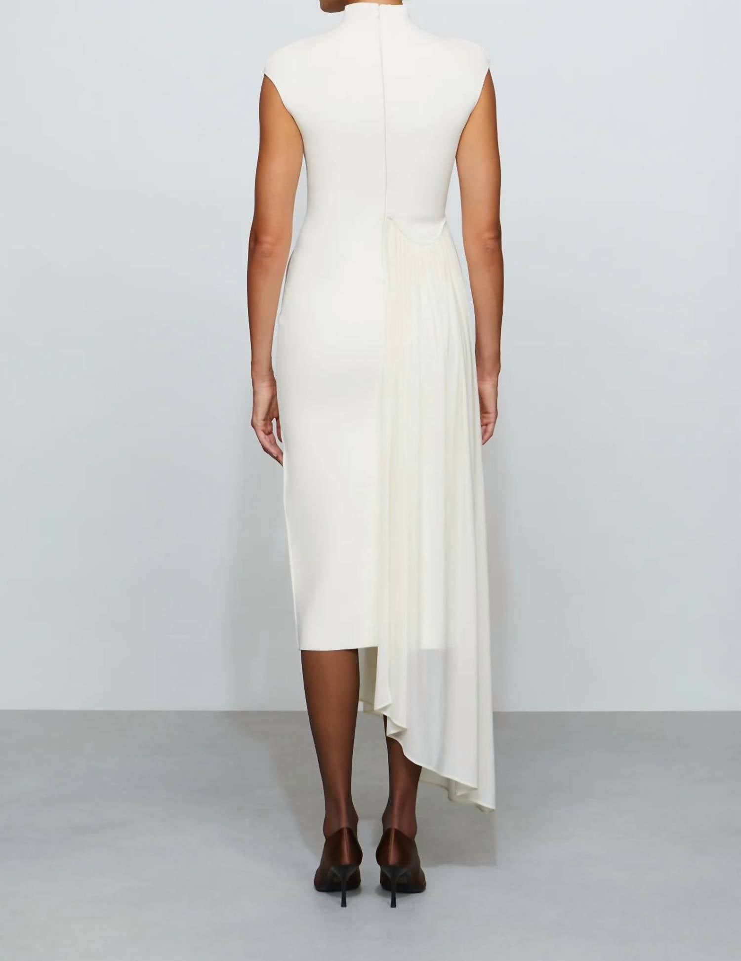 Et Ochs Francis Knit Combo Midi Dress in ivory in ivory - women's dress - detail view