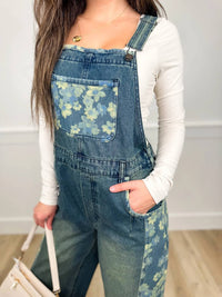 Easel - Floral Print Patchwork Overalls