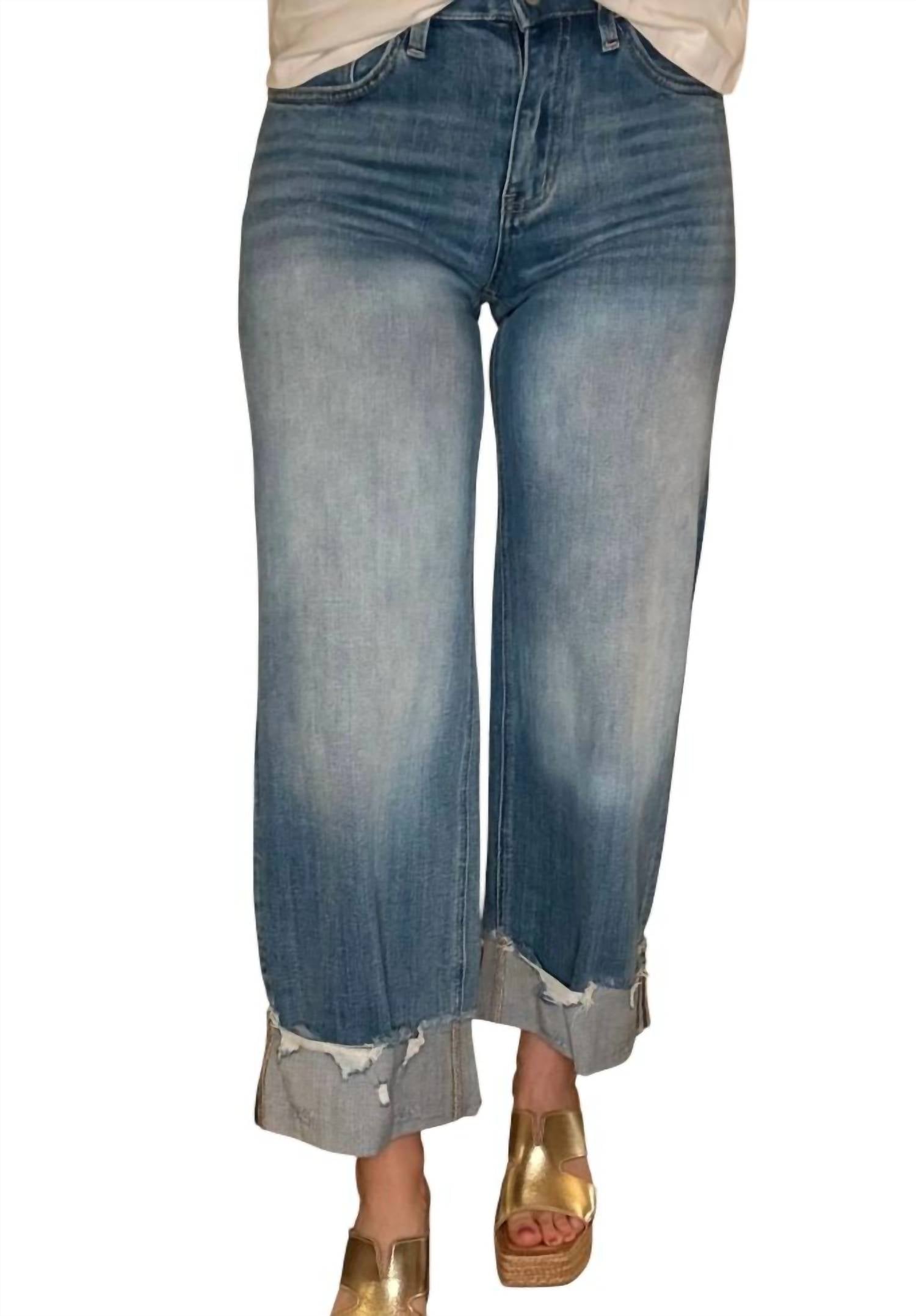 Vervet By Flying Monkey - Novelty High Rise Cuffed Wide Leg Jean