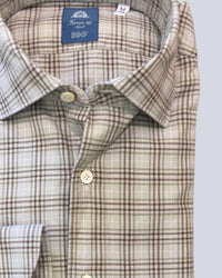 Finamore Men's Plaid Shirt in brown mix - men's long sleeve top - detail view