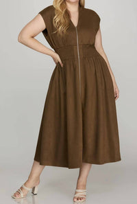 She + Sky - Leia Front Zip Midi Dress - Plus