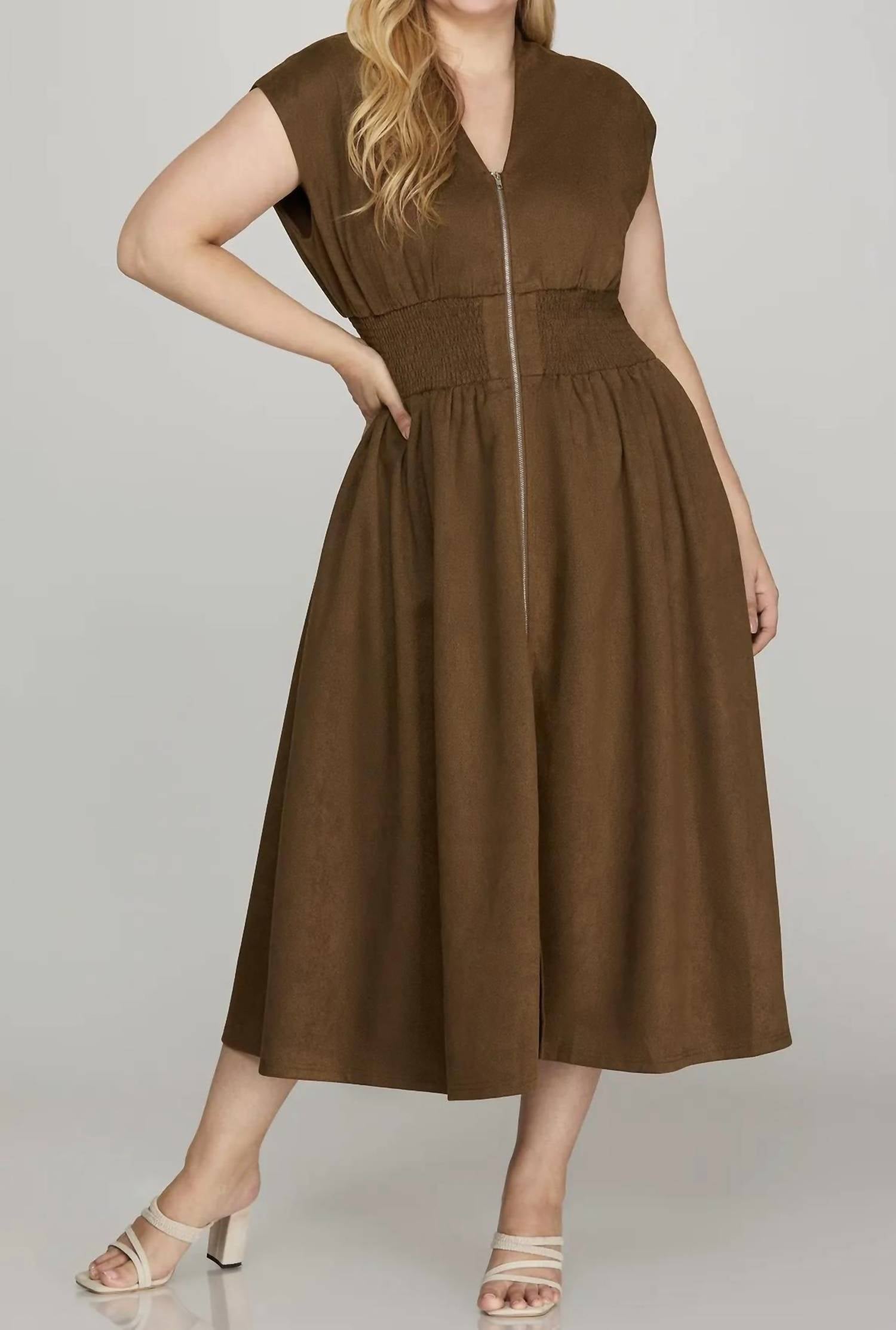 She + Sky - Leia Front Zip Midi Dress - Plus