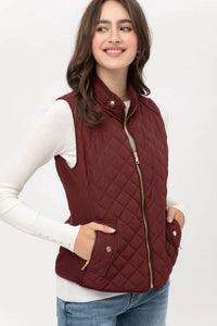 Love Tree - High Neck Quilted Zip Up Puffer Vest Jacket