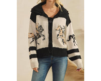 Veveret Horse Print Sweater in black - women's cardigan