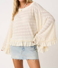 Mittoshop - Flowy Batwing Sleeve Boatneck Ruffle Hem Top