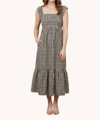 Elloh - Gingham Flutter Sleeve Maxi Dress