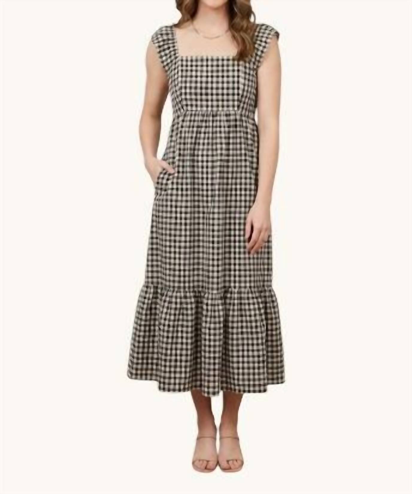 Elloh - Gingham Flutter Sleeve Maxi Dress