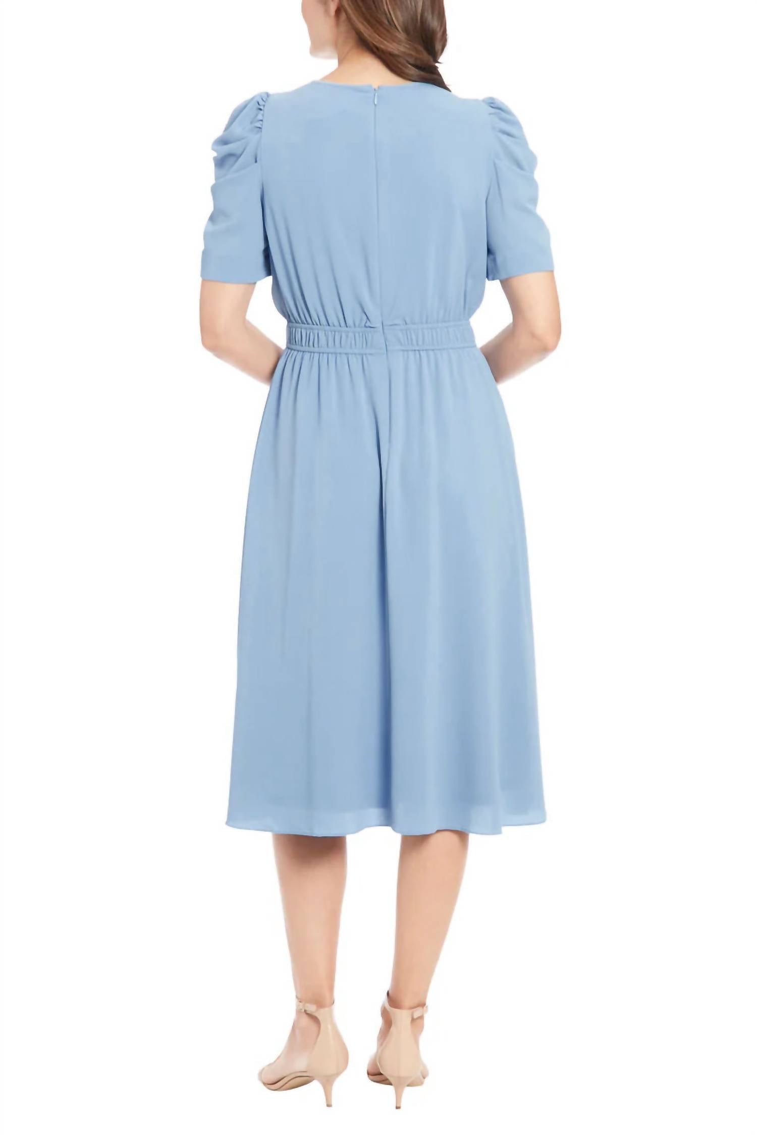London Times - Shirred Neck Caterpillar Sleeve Midi Dress
