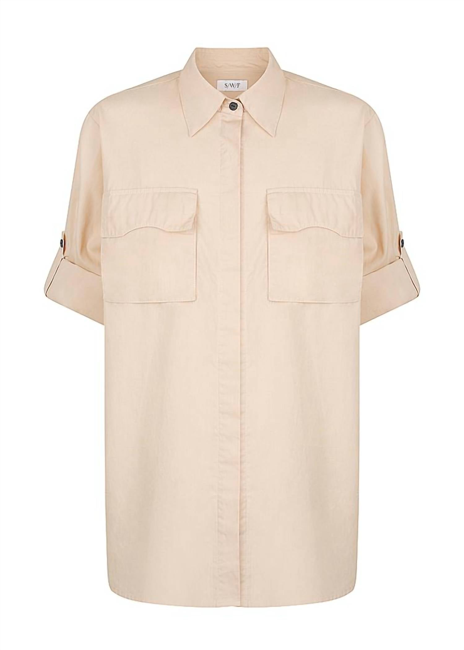 S/W/F Women's Utilitarian Shirt in beige - women's long sleeve top - alternate view