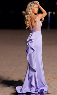 Jovani - V-neck Elegant Maxi Prom Gown