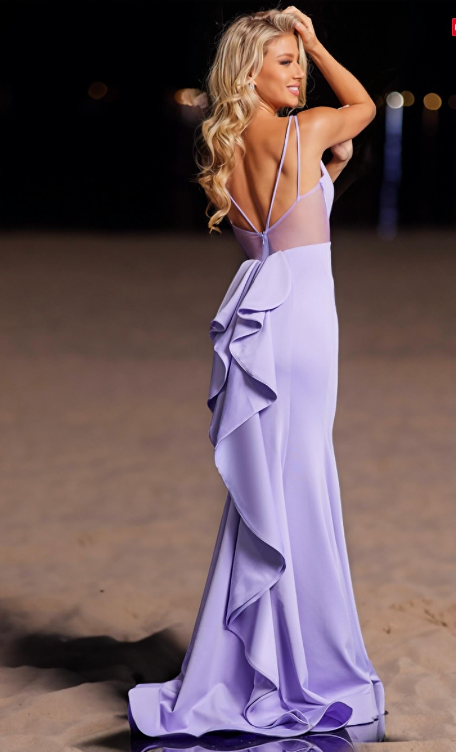 Jovani - V-neck Elegant Maxi Prom Gown