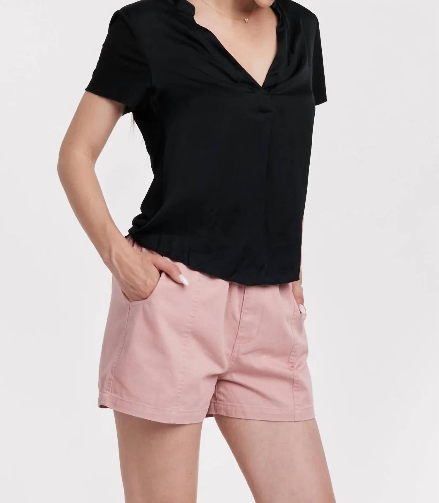 Another Love Lilo V-neck Top in black - women's t-shirt - detail view