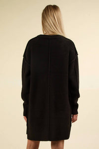 Very J - Chunky Round Neck Oversized Sweater Mini Dress