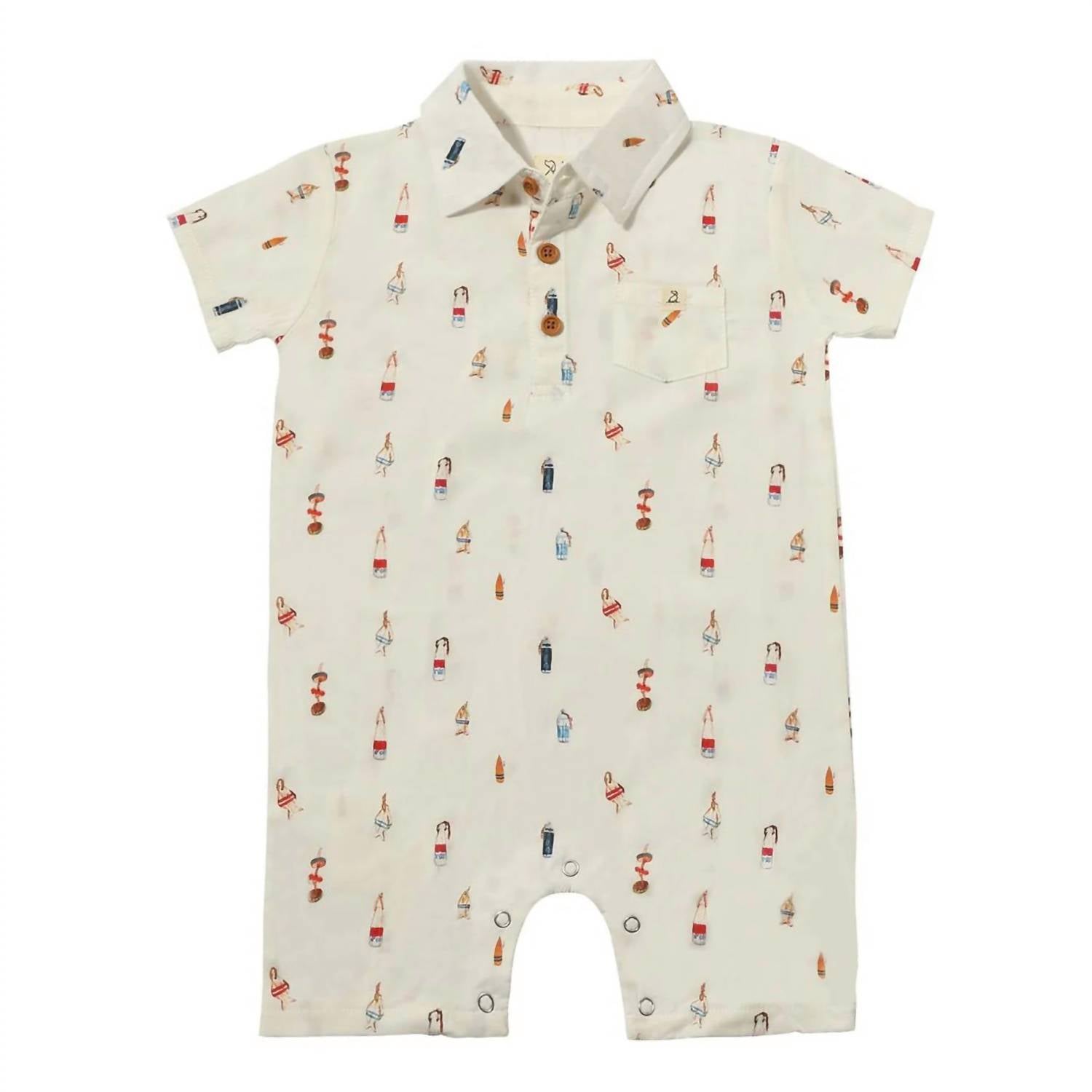 ME & HENRY Boy's Buoys Printed Romper in malokai white - women's pants
