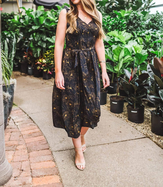 Double V-Neck Belted Midi Dress