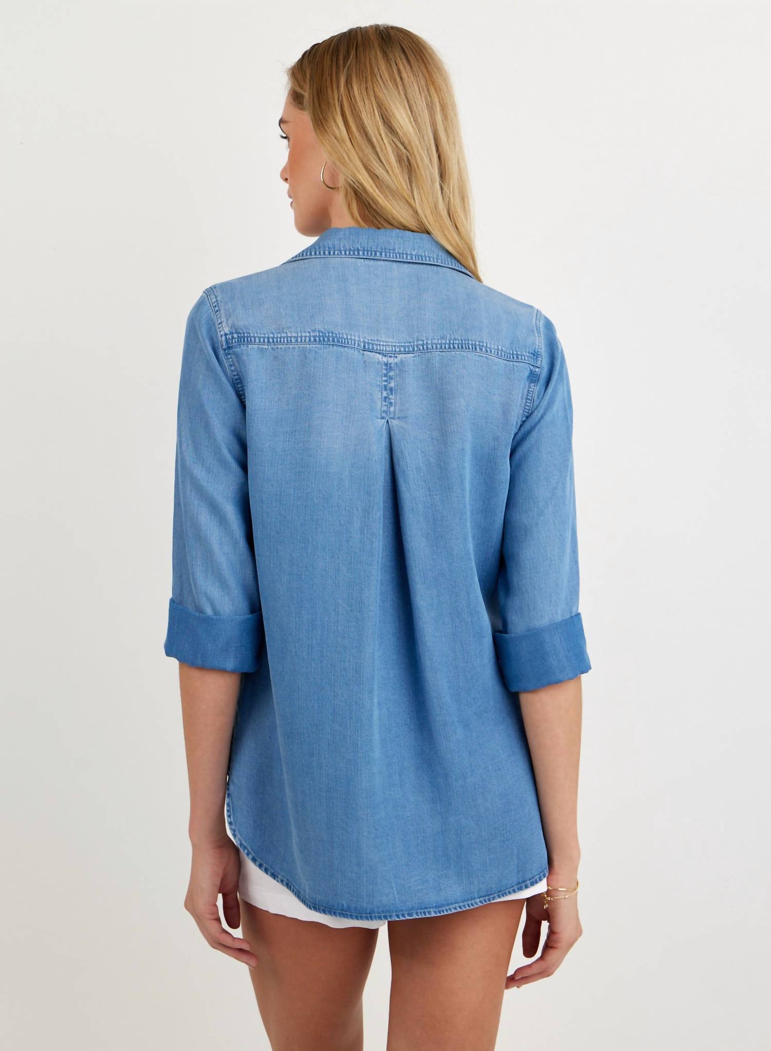Bella Dahl Tail Button Down Shirt in indigo harbor wash - women's shirt - alternate view