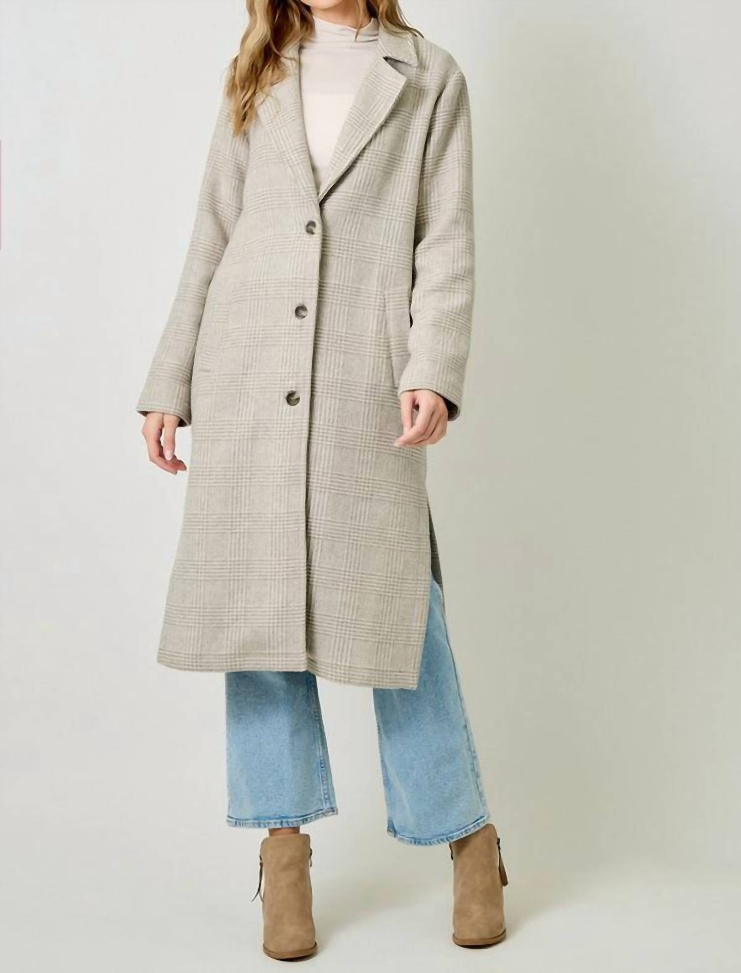 Mystree - Houndstooth Plaid Long Coat