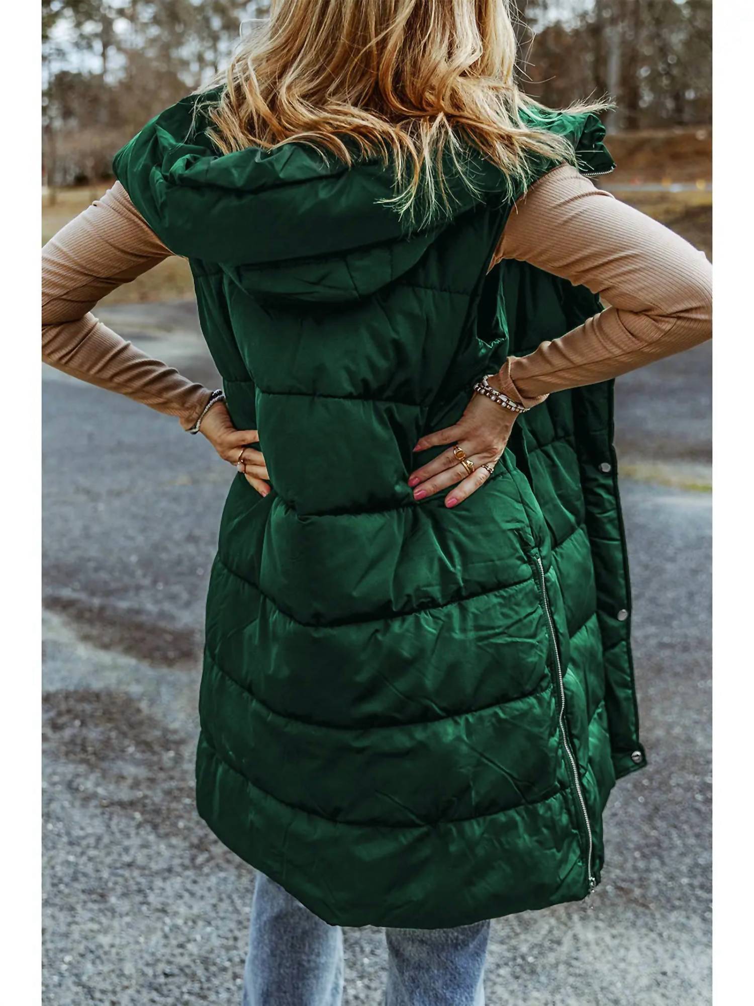 Pretty Bash - Gloria Zip Up Quilted Long Vest Coat