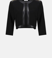 Joseph Ribkoff Silky Knit & Leatherette Cropped Jacket in black - women's jacket - view 5