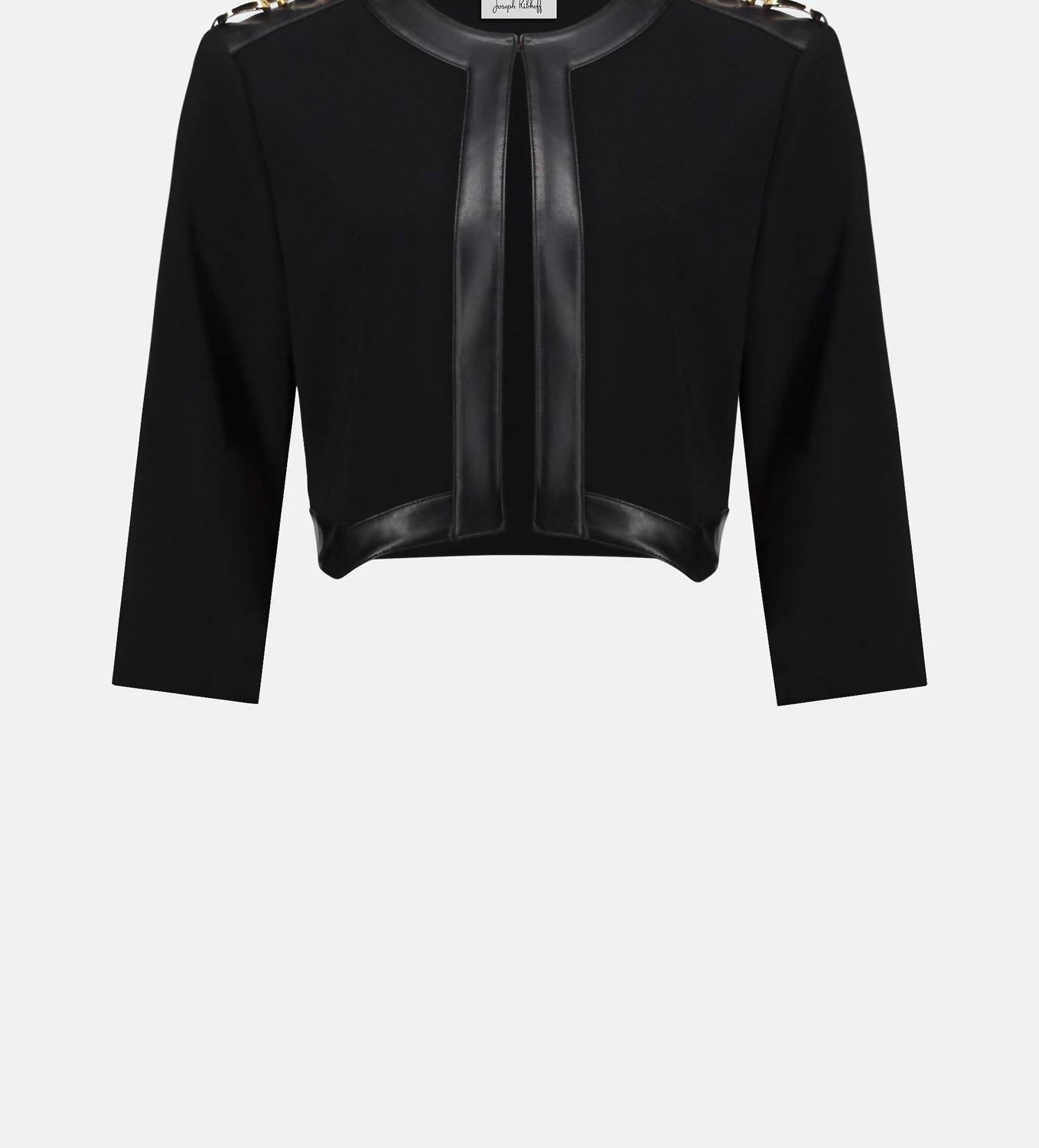 Joseph Ribkoff Silky Knit & Leatherette Cropped Jacket in black - women's jacket - view 5