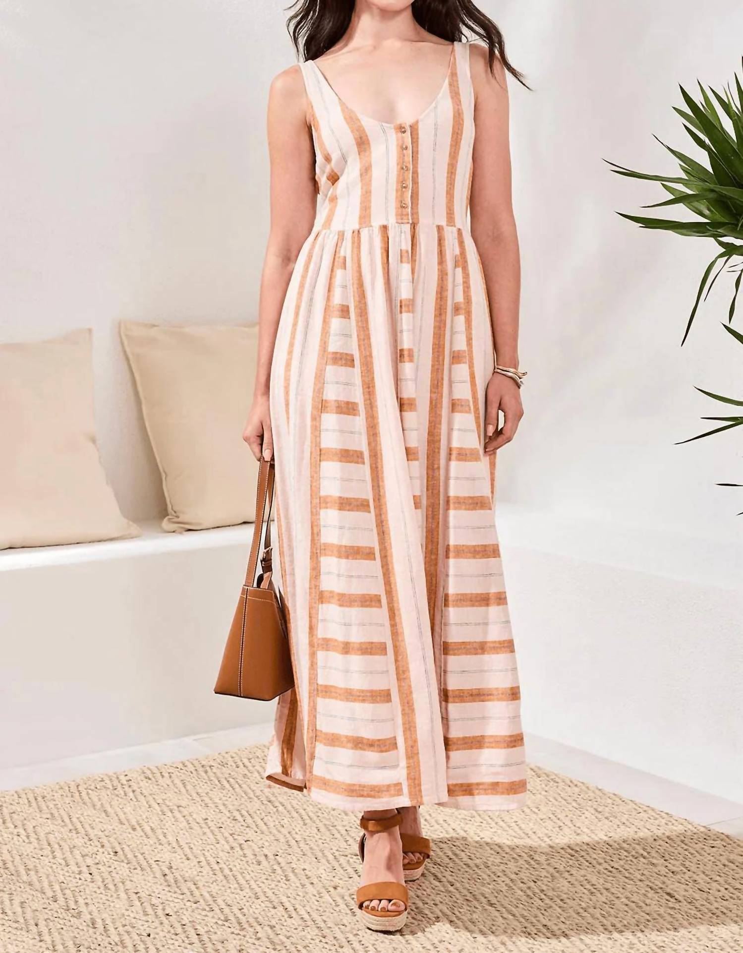 Tribal - Contrast Inserts Adjustable Waist Sash Midi Dress